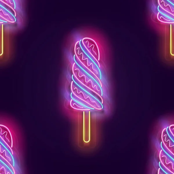 Seamless Pattern Glow Lolly Pop Ice Cream Sweet Dessert Concept — Stock Vector