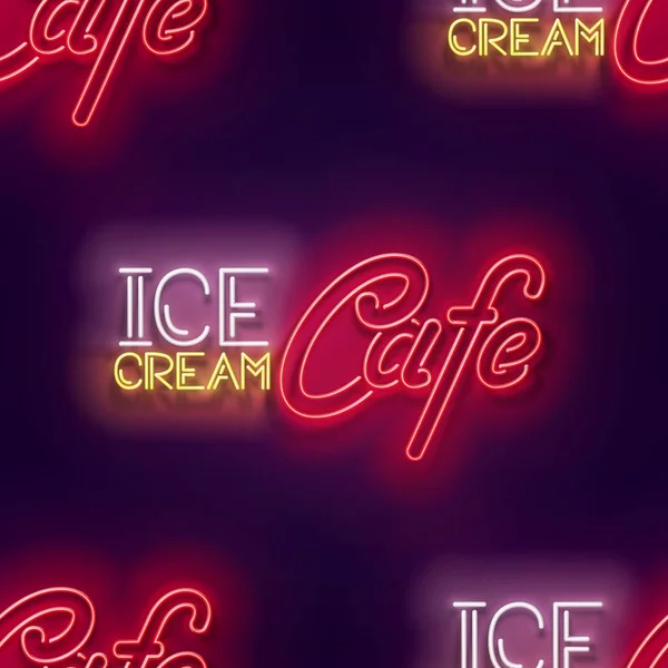 Vintage Cartello Bagliore Con Iscrizione Ice Cream Cafe Neon Retro — Vettoriale Stock