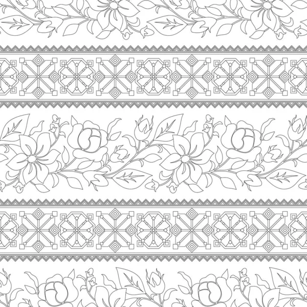 Seamless Pattern Rose Mallow Inspired Ukrainian Traditional Embroidery Ethnic Floral — Stockový vektor