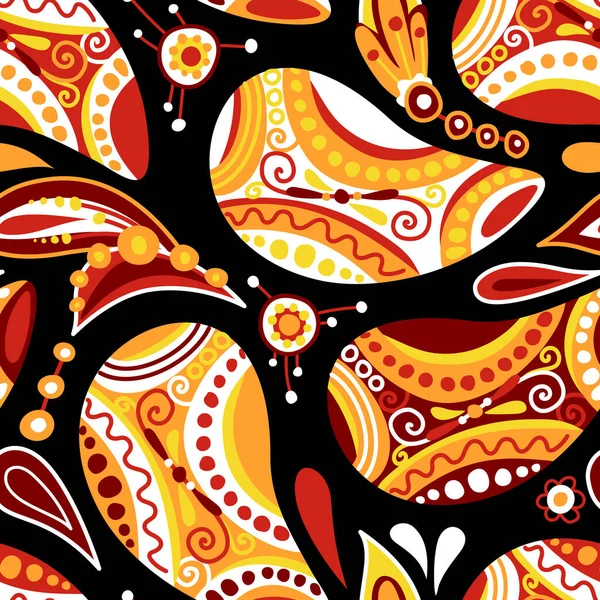 民间无缝图案与Paisley印第安黄瓜 自然启发设计元素 华丽的抽象花型 用于织物 壁纸等的无限纹理 病媒图解 — 图库矢量图片