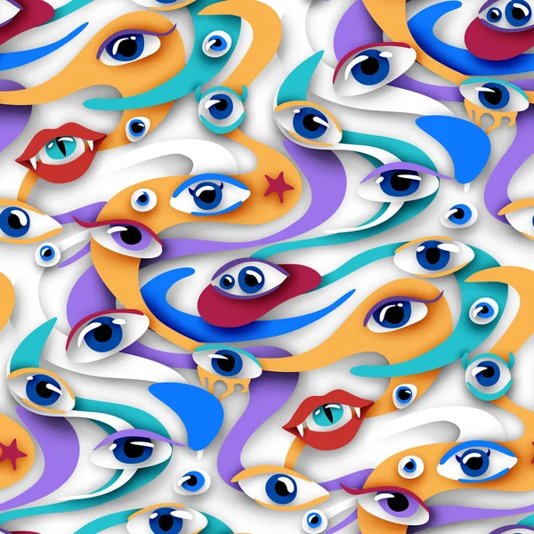 Pattern Psicodelico Con Mille Occhi Che Guardano Nell Anima Vibrazioni — Vettoriale Stock