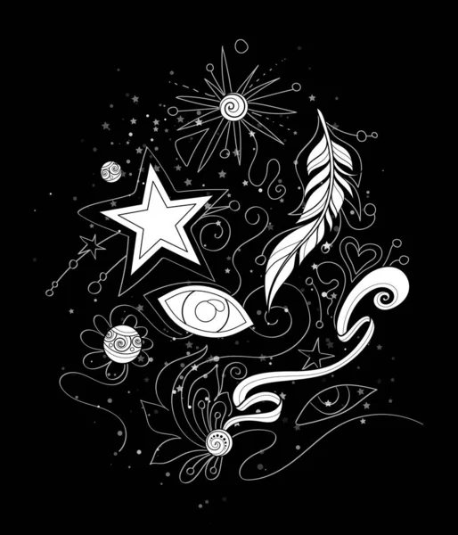 Мистический Космический Набор Стихий Деко Глаз Перо Звезда Бусы Эстетическое — стоковый вектор