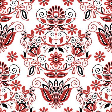 Ukrayna 'nın geleneksel nakışından esinlenilmiş Kusursuz Hayat Ağacı deseni. Etnik Çiçek Motifi, El Yapımı Sanatı. Etnik Tasarım. Tekstil, ambalaj kağıdı, duvar kağıdı. Vektör İllüstrasyonu