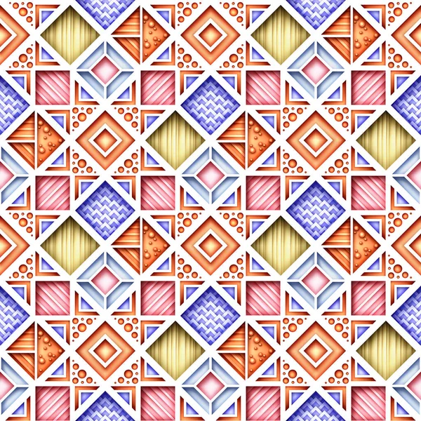 Patrón Geométrico Colorido Inconsútil Adorno Edredón Mosaico Loco Textura Mosaico — Vector de stock