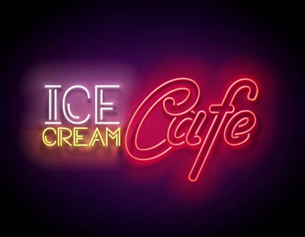 Vintage Glow Signboard Met Ice Cream Cafe Inscriptie Neon Retro — Stockvector