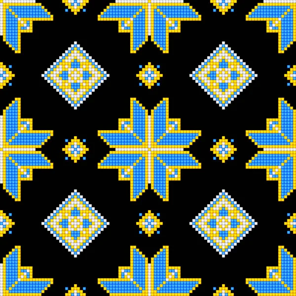 Cross Stitch Embroideriedseamless Pattern Ornate Element Ethnic Motif Handmade Stylization — Stock vektor