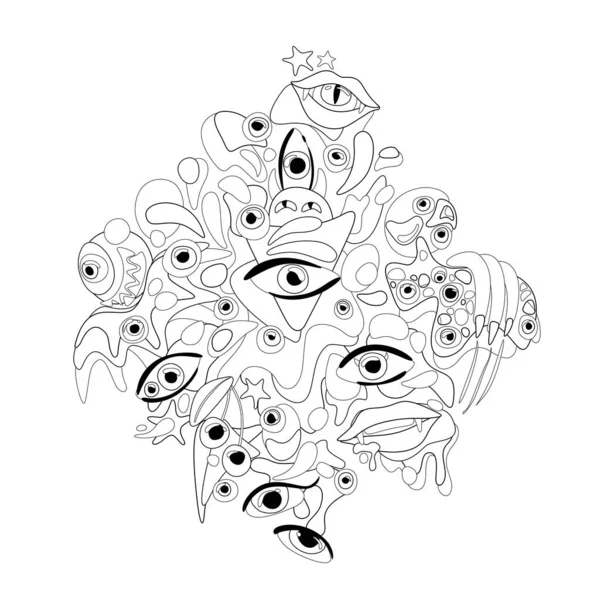 Психоделическая Патетика Тысячами Глаз Колдовские Вибрации Сюрреалистичный Дизайн Поп Арт — стоковый вектор