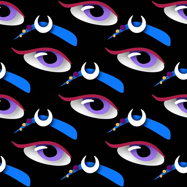 Seamless Pattern Psyhodelical Print Surreal Female Eye Eyebrow Surreal Design — Stock Vector