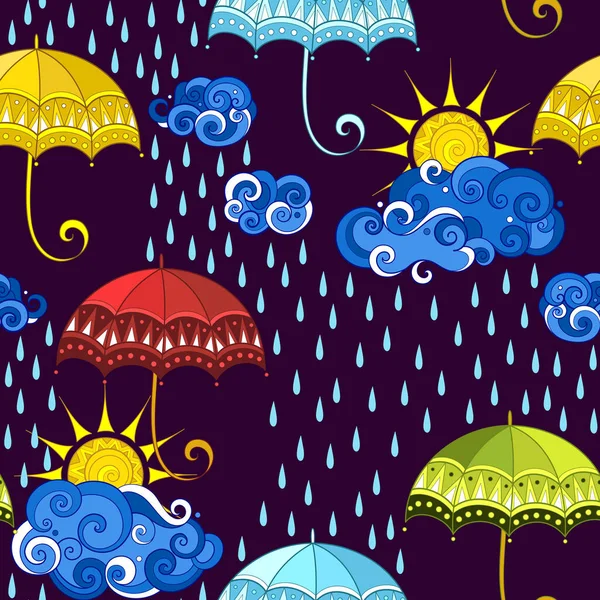 Сказочные Погодные Условия Меньше Текстуры Райни Облаками Зонтиками Мультипликационный Дизайн — стоковый вектор