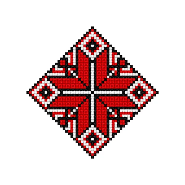 Realistic Cross Stitch Embroideried Ornate Element Ethnic Motif Handmade Stylization — Stockvektor
