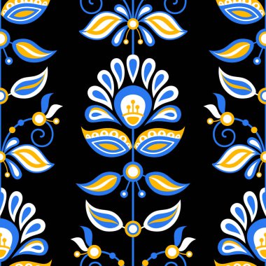 Seamless Pattern with Flower Inspired by Ukrainian Traditional Embroidery. Ethnic Floral Motif, Handmade Craft Art. Ethnic Design. Fabric Textile, Wrapping Paper, Wallpaper. Vector Illustration