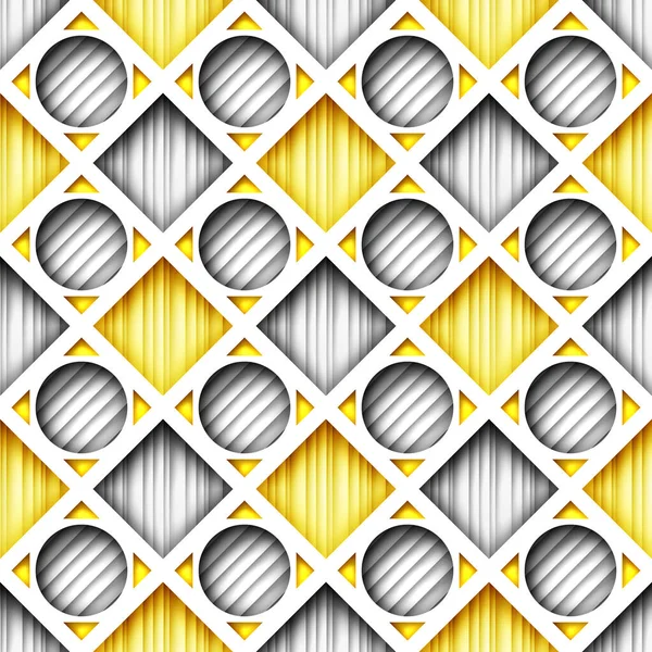 シームレスなカラフルな幾何学模様 クレイジーパッチワークキルトオーナメント 無限の現代モザイクテクスチャ 包装紙 ベクトル3Dイラスト 要旨アート — ストックベクタ