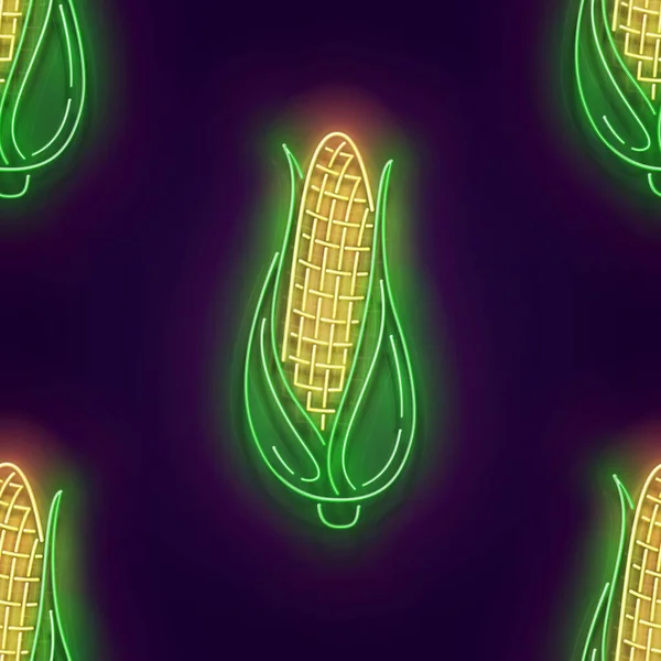 Seamless Pattern Glow Ear Sweetcorn Green Leaves Fresh Corn Maize — Stock Vector