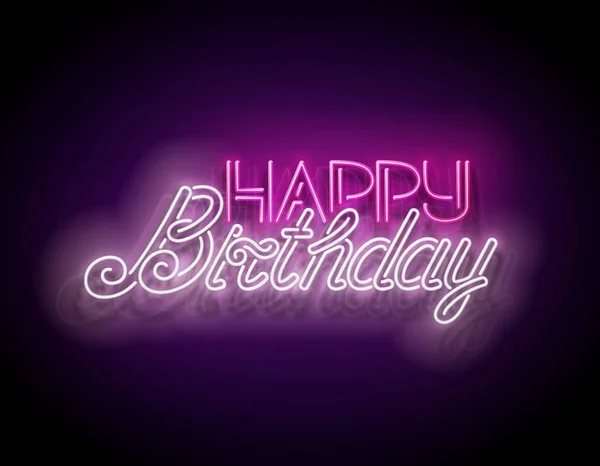 Ragyogó Boldog Születésnapot Felirat Ünnepi Üdvözlőlap Fényes Neon Light Sablon — Stock Vector