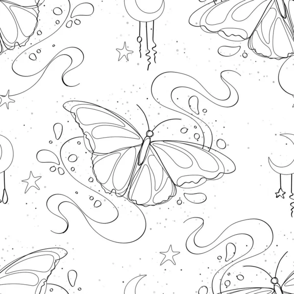 Seamless Pattern Delicate Dreamy Butterfly Hand Drawn Style Texture Natural — Stock Vector