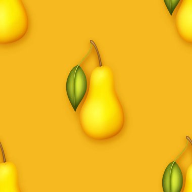 Modern Plastik Tarzlı Renkli Şirin Armut ile Kusursuz Desen. Moda çizgi film dokusu. Gerçekçi Nesne. Modern kavram. Vektör 3d Görüntü