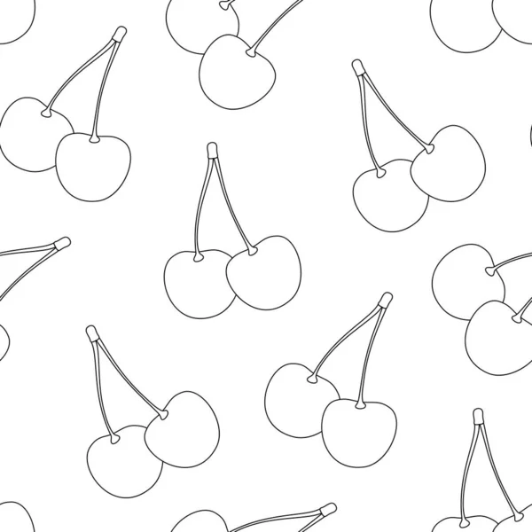 Seamless Pattern Cute Cherries Trendy Cartoon Texture Vector Illustration Coloring — Stock Vector