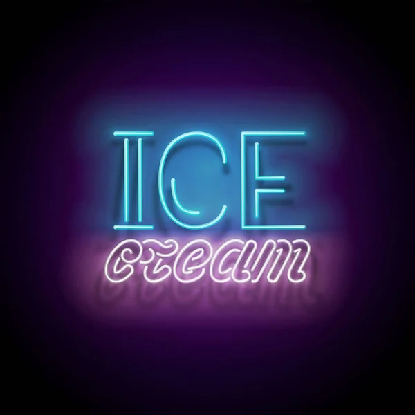 Vintage Glow Signboard Met Ice Cream Inscriptie Neon Retro Lettering — Stockvector