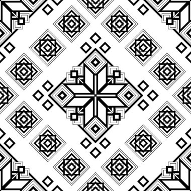 Seamless Pattern with Ornamental Composition Inspired by Ukrainian Traditional Embroidery. Ethnic Motif, Handmade Craft Art. Ethnic Design Element. Coloring Book Page. Vector Contour Illustration