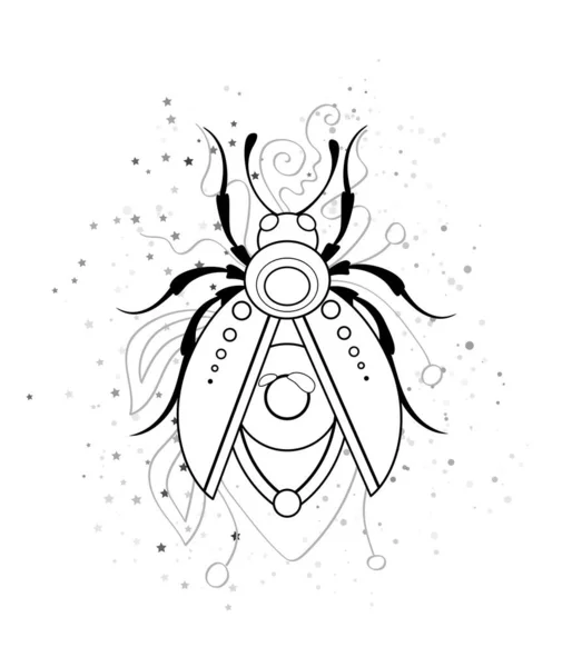 Mystical Cosmic Flying Beetle Eye Abdomen Deco Element White Dalam - Stok Vektor