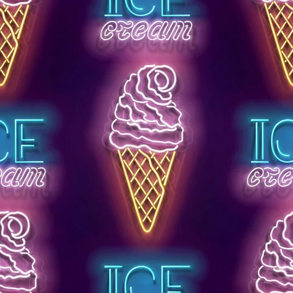 Naadloos Patroon Met Glow Ice Cream Cone Ball Inscriptie Zoet — Stockvector