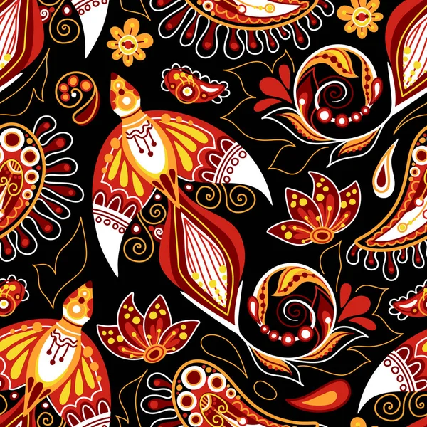 Folkloric Seamless Pattern Folkloric Bird Nature Inspired Design Element 그리고 — 스톡 벡터