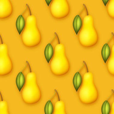 Modern Plastik Tarzlı Renkli Şirin Armut ile Kusursuz Desen. Moda çizgi film dokusu. Gerçekçi Nesne. Modern kavram. Vektör 3d Görüntü