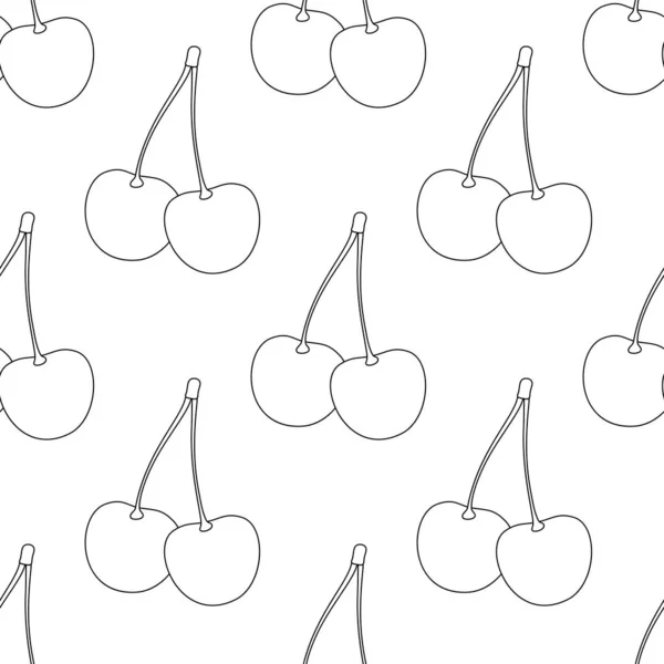 Seamless Pattern Cute Cherries Trendy Cartoon Texture Vector Illustration Coloring — Stock Vector
