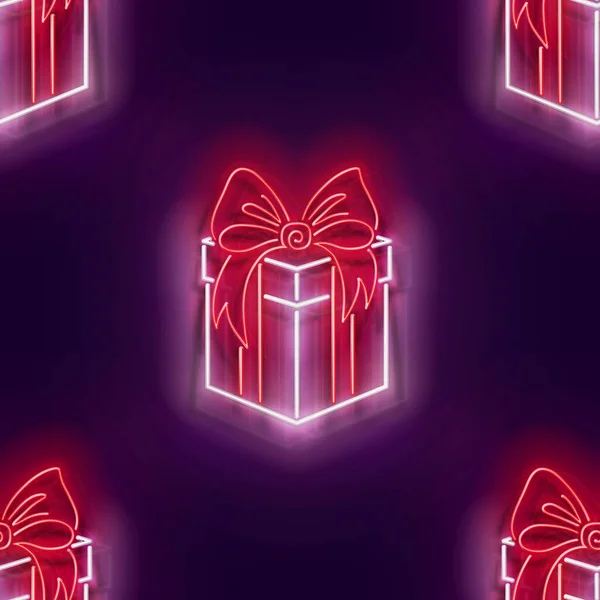 Seamless Pattern Glow Gift Box Beautiful Bow Happy Birthday Holiday — Stock Vector