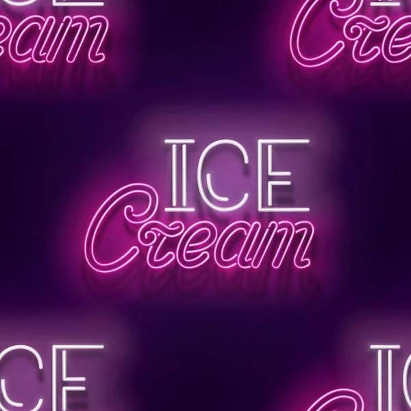 Seamless Pattern Ice Cream Inscription Sweet Dessert Concept Neon Light — Stock Vector