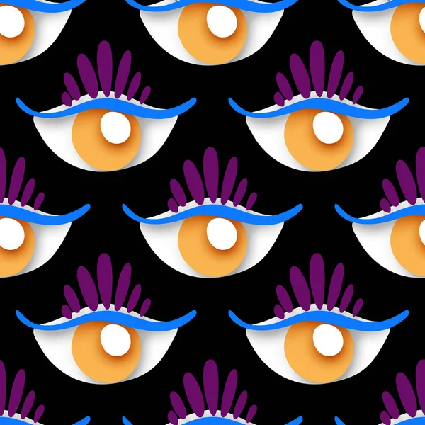 Seamless Pattern Psyhodelical Print Demonic Eye Crown Surreal Design Black — Stock Vector