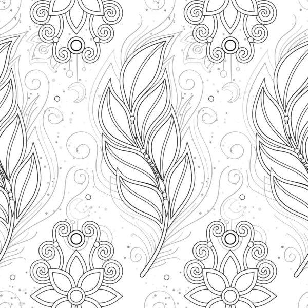 Motif Esthétique Sans Couture Avec Plume Cosmique Mystique Fleurs Sur — Image vectorielle