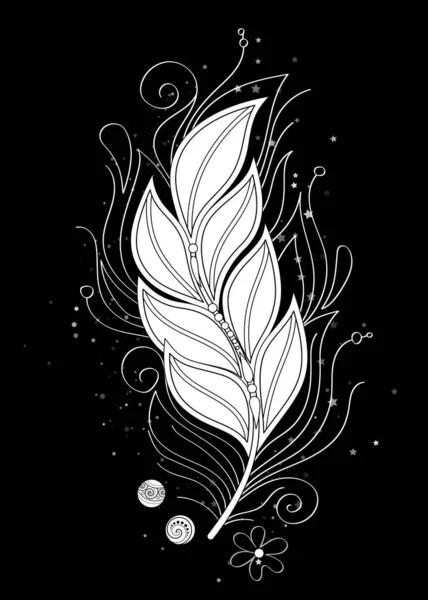 Plume Rêve Mystique Avec Perles Élément Déco Sur Noir Objet — Image vectorielle