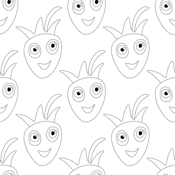 Seamless Pattern Cute Smilying Strawberry Surreal Design Endless Texture Pop — Stock Vector