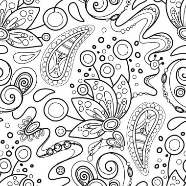 Paisley Kızılderili Salatalığı, Doğa İlham Veren Tasarım Elementi ile Folklorik Kusursuz Desen. Soyut Çiçek Deseni 'ni süsleyin. Sonsuz doku. Vektör İllüstrasyon Renklendirme Kitabı Sayfası