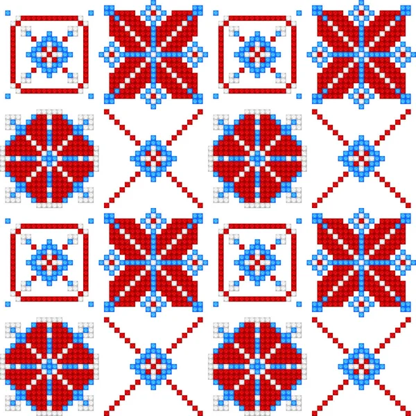 Cross Stitch Embroideriedseamless Pattern Ornate Element Ethnic Motif Handmade Stylization — Stock Vector
