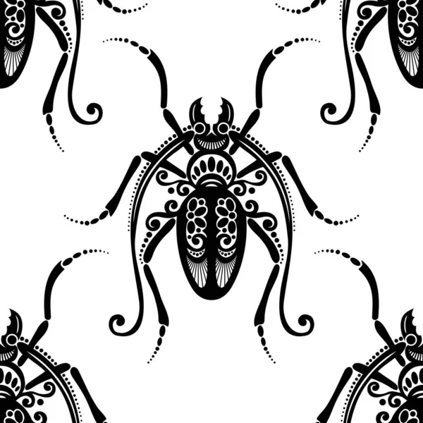 Seamless Pattern Ornate Exotic Beetles Decorative Endless Texture Vector Illustration — Stock Vector