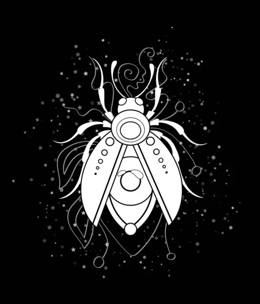 Escarabajo Volador Cósmico Místico Con Ojo Abdomen Elemento Deco Negro — Vector de stock