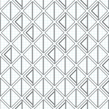 Damalı Defter 'e çizilmiş, Üçgenli Kusursuz Renkli Geometrik Desen. Sonsuz Modern Mozaik dokusu. Kumaş tekstil, ambalaj kağıdı, duvar kağıdı. Vector Contour İllüstrasyonu. Boyama Kitabı Sayfası