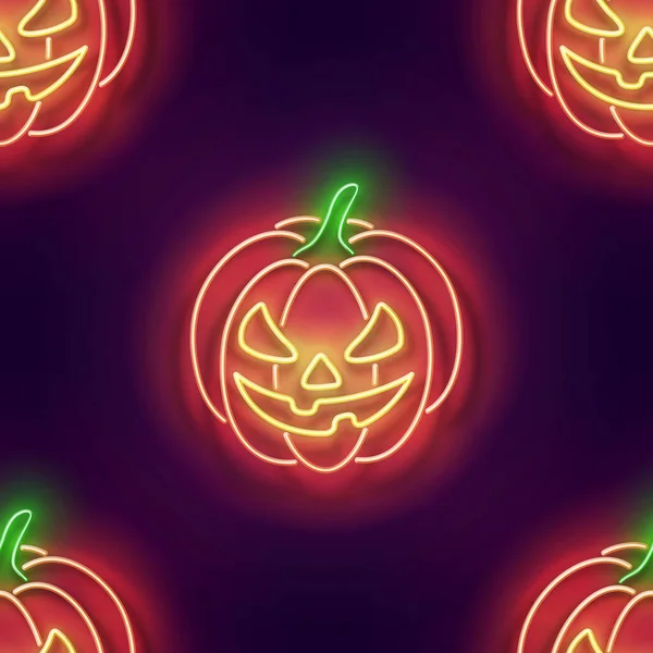 Seamless Pattern Glow Jack Lantern Pumpkin Halloween Withcraft Mood Neon — Stock Vector
