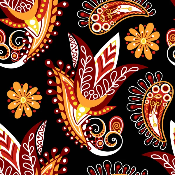 Folkloric Seamless Pattern Paisley Flower Nature Inspired Design Element Ornate — Stock Vector
