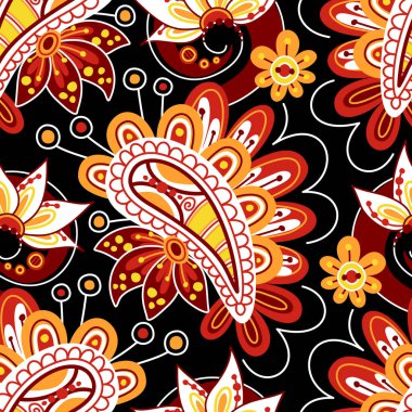 Paisley Kızılderili Salatalığı, Doğa İlham Veren Tasarım Elementi ile Folklorik Kusursuz Desen. Soyut Çiçek Deseni 'ni süsleyin. Kumaş, Duvar Kağıdı vb. için Sonsuz doku. Vektör İllüstrasyonu