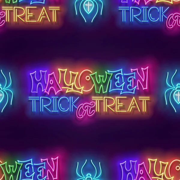 Seamless Pattern Glow Halloween Trick Treat Inscription Halloween Withcraft Mood — Stock Vector