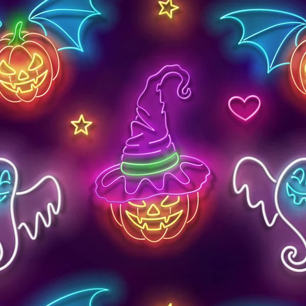 Płynny Wzór Blaskiem Witch Pumpkin Kapeluszu Vampire Pumpkin Cute Ghost Ilustracje Stockowe bez tantiem
