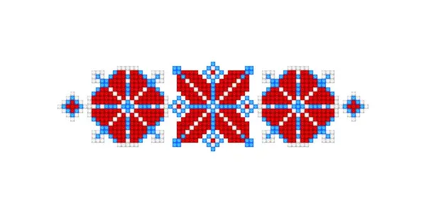 现实的交叉贴片刺绣华丽元素 民族动机 手工造型艺术 乌克兰传统的红色和蓝色刺绣 族裔边界 矢量3D说明 — 图库矢量图片