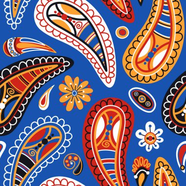Paisley Kızılderili Salatalığı, Doğa İlham Veren Tasarım Elementi ile Folklorik Kusursuz Desen. Soyut Çiçek Deseni 'ni süsleyin. Kumaş, Duvar Kağıdı vb. için Sonsuz doku. Vektör İllüstrasyonu