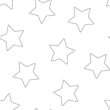 Şirin Yıldızlı Kusursuz Estetik Desen. Romantik Basit Tasarım Elemanı. Vector Contour İllüstrasyonu. Boyama Kitabı Sayfası