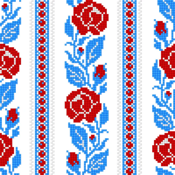 Realistic Cross Stitch Embroideried Seamless Pattern Roses Ethnic Floral Motif Royalty Free Stock Vectors