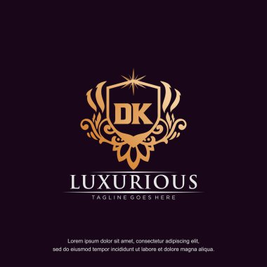 DK ilk harf lüks süsleme altın monogram logo şablonu vektörü.