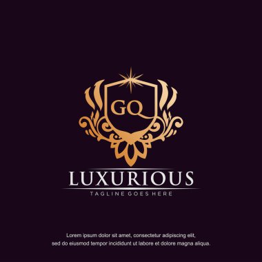 GQ ilk harf lüks süsleme altın monogram logo şablon vektörü.